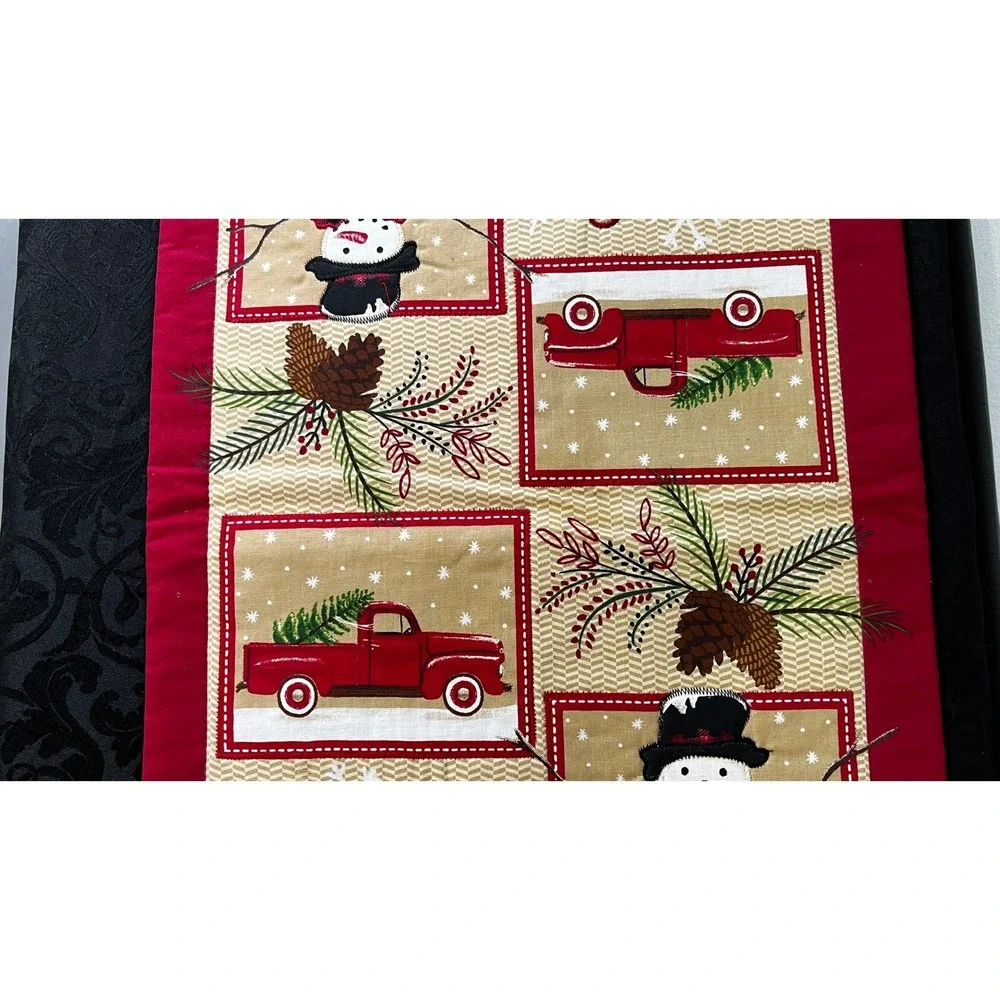 St Nicholas Square Christmas Table Runner Warm Wishes Red Truck Snowman 13x35
